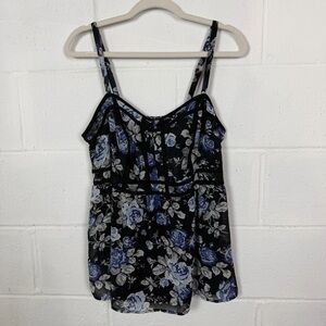 Torrid Babydoll Lined Cami Sheer Black Floral Dark Coquette Fairy Whimsigoth‎ L